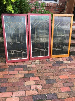 Sg 2893 3 Avail Priced Each Antique Leaded Glass Window Cabinet Door 24x 48