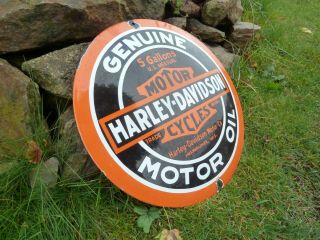 Harley Davidson Porcelain Sign Vintage Motorcycle Advertising 16 " Biker Domed