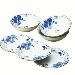 Hello Kitty Blue Rose Plate 3 Pairs Set Porcelain Bowl Made In Japan 307743