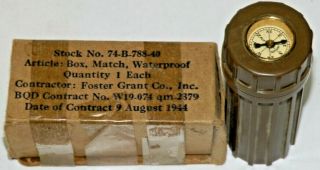 Foster Grant Co U.  S.  Military Issued Waterproof Match Box From World War Ii With