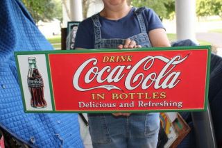 Coca Cola Bottle Reissue Soda Pop Gas Station 28 " Embossed Metal Sign