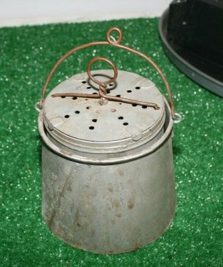 Antique Primitive 3 Pc Metal Bait Fishing Bucket Pail Worm Minnow