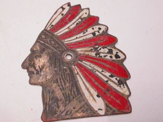 Vintage Solid Brass Red And White Painted Chief Headdress Plaque