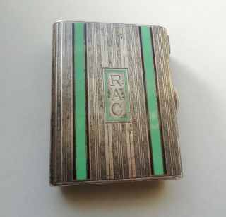 C1920 - Art Deco Sterling Silver Enameled Heavy Cigarette Card Case / Compact - Box
