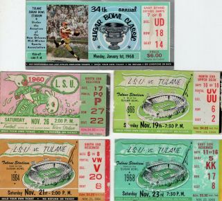 Sixteen Vintage College Football Ticket Stubs,  Lsu,  Tulane,  Sugar Bowl,  1960s An