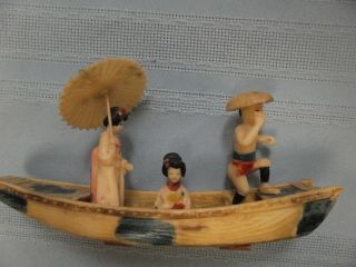 Vintage Celluloid Japanese Fishing Boat With Geisha Girls 1940 