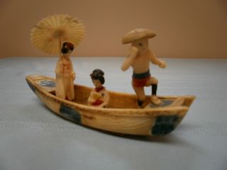 Vintage Celluloid Japanese Fishing Boat with Geisha Girls 1940 ' s 2