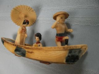 Vintage Celluloid Japanese Fishing Boat with Geisha Girls 1940 ' s 3