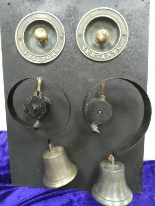 Rare Antique Brass Visitors/servants Pull Doorbell W Bells Downton Abbey Style