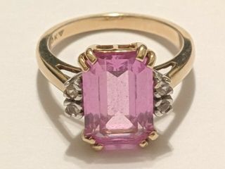 Vintage 10k Yellow Gold Pink Stone Ring Size 6 Hallmarked Signed 10k W