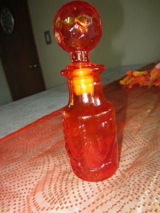 Vintage Orange Glass Small Decanter/bottle With Stopper