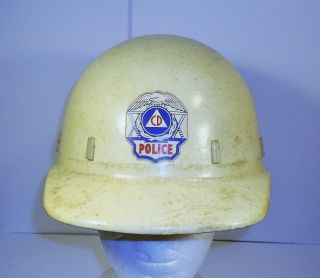 Vintage Cd Civil Defense Plastic Hardhat Helmet Made By Apex