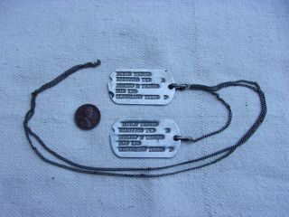Ww2 Us Army Dog Tags With Address And Link Chain - - Matched Set