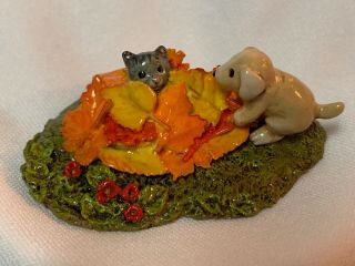 Wee Forest Folk Special Color Cat In Leaves With Dog