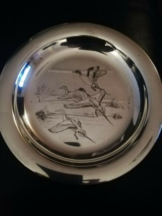 Solid Silver Plate After Peter Scott By John Pinches Pink Feet Geese 190 Grams