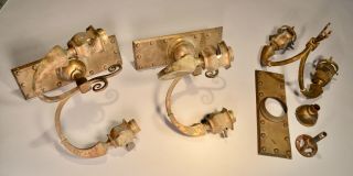 Antique Arts & Crafts Mission B & H Brass Double Electric Wall Sconces Lighting