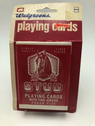 Vintage Walgreens Stud Playing Cards Poker Linen Finish Two Jokers Nos