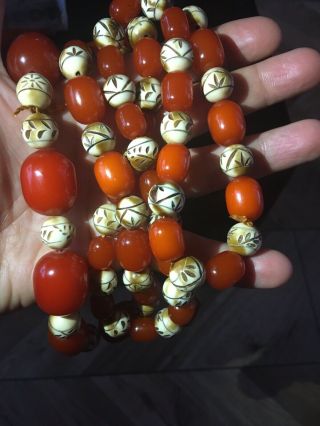 Art Deco Cherry Amber Bakelite Barrel Shape Faturan Beads Necklace 137 Grams