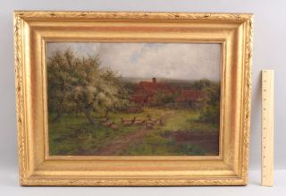 1924 Antique William A Elleby American Country Farm Sheep Landscape Oil Painting