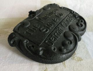 Antique The Michigan Stove Company cast iron maker ' s plate/ plaque; coal/ wood 3
