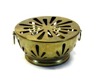 Vintage Brass Bowl With Lid Cut Out Design Potpourri Incense Holder Trinket Dish