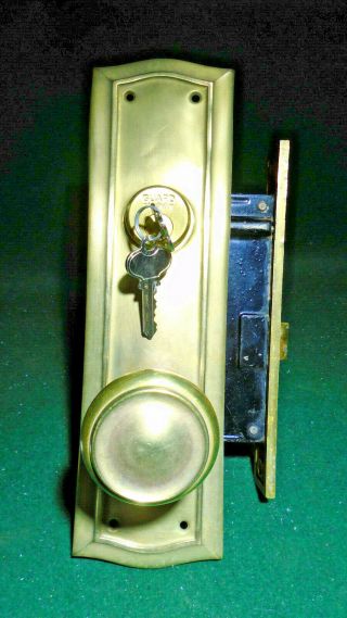 Corbin 1343 Art Deco Entry Mortise Lock Set W/plates,  Knobs,  Keys (12143)