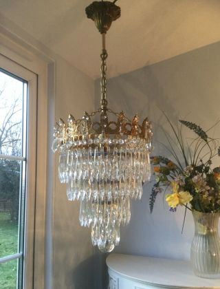 ✨beautiful ✨vintage French Coronet Style Crystal Glass 5 Tier Chandelier Light