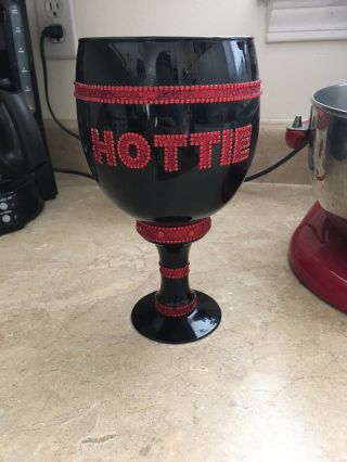 Hottie Chalice Goblet Pimp Cup Black Glass With Red Bling Bachelorette Party