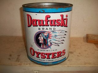 1 Gallon Daufuski Brand Oyster Tin Can Sc - 32 Maggioni & Co.  Savannah Ga Indian