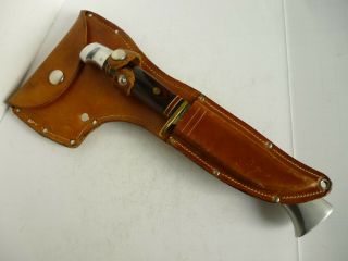 Vintage Western Knife,  Axe Combo,  Leather Holster U.  S.  A.