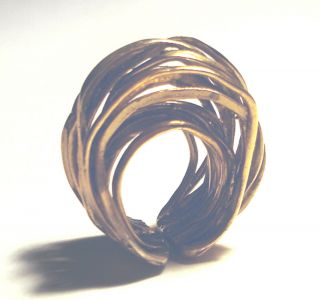 Statement Mid Century Modernist Hand Wrought Brass Brutalist Sculpture Ring 5.  5
