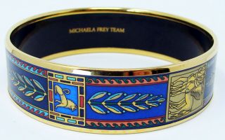 Michaela Frey Team Enamel Bangle Bracelet Greek Roman Classic Motive 3/4 " Wide
