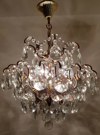 Antique Vintage Cast Brass & Crystals Spider Style Chandelier Lighting Lamp