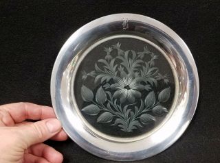 Sterling Silver And Etched Glass Champage Wine Coaster - Depasse Nyc 7 1.  4 " Dia.