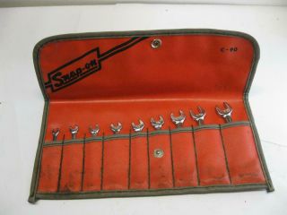 Snap - on tools 9 pc SAE 6 pt Midget Wrench Set C90 Kit Bag Vintage 2