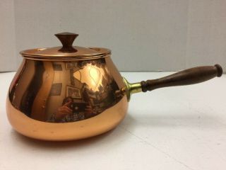 Tagus Vintage Copper Cooking Pot With Wooden Handle And Lid A 020jl