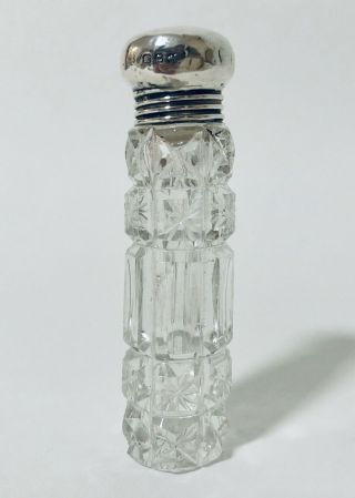 Quality Antique Victorian Cut Glass Scent Bottle Solid Sterling Silver Top 1899
