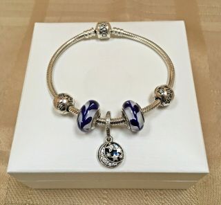 Authentic Pandora 7.  5 " Vintage Night Sky Bracelet W/clips,  Beads,  Charm & Box