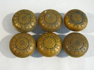 6 Antique Cast Brass Victorian Door Knobs
