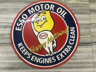 Esso Motor Oil 24 Inches Round Single Side Porcelain Enamel Sign