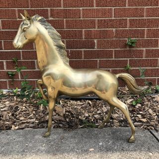 Vintage Large Mid - Century Brass Standing Horse Statue/figurine 19 " H