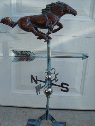 3d Racing Horse Weathervane Ant.  Copper Finish Horse Weather Vane Handcrafted