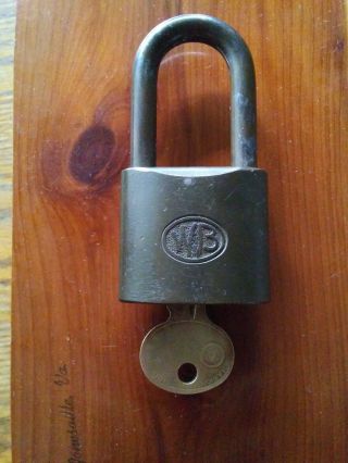 Vintage Wb Wilson Bohannan Brass Lock With Key Padlock Great