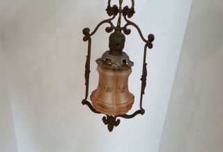 Victorian Slag Glass Ornate Hanging Pendant Light Ceiling Mount