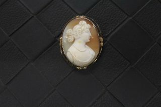 Antique 14k Gold Carved Shell Cameo Brooch / Pendant