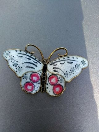 Vintage Sterling Silver Enamel Butterfly Brooch 925s Norway Hroar Prydz Pin
