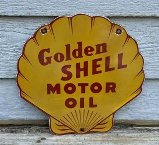 Vintage Shell Porcelain Sign Gas Service Station Pump Plate Motor Oil
