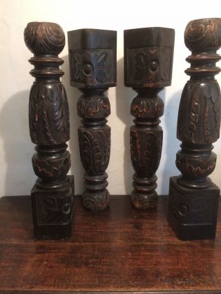 Set 4 Antique Carved Oak Table Legs