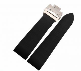 25mm Black Rubber Watch Strap Silicone Band For Cartier Santos Series W2020008