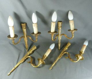 Four French Antique Bronze Napoleon Ist Empire Style Candle Wall Sconces Lights 2